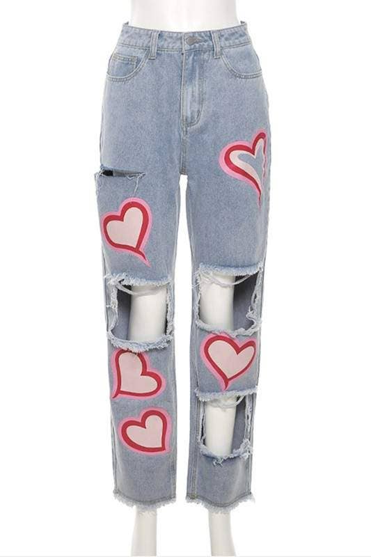 Ripped Heart Cut-Out Jeans
