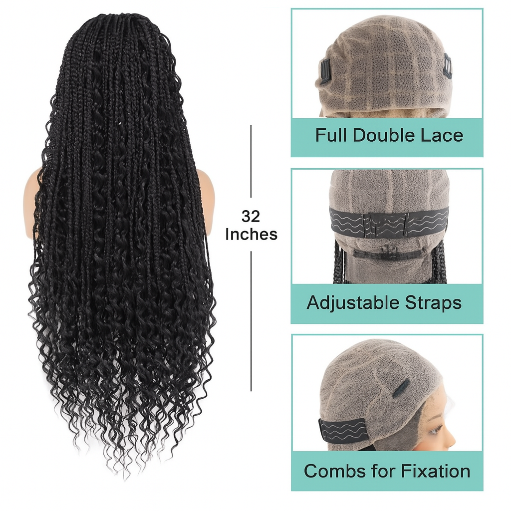 Luxury Boho Box Braided Wig 32 inches (Natural Black)