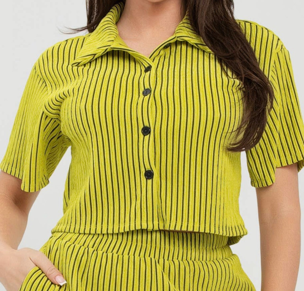 Ribbed Button-Up Shirt & Shorts Lounge Set