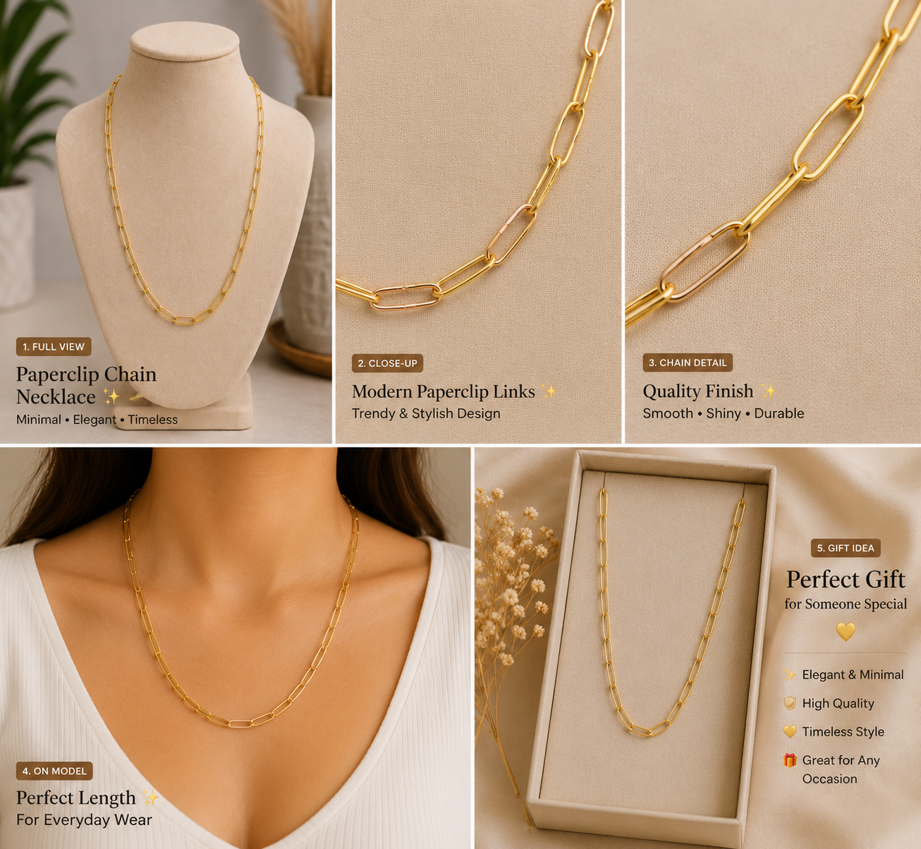 Classic Gold Paperclip Chain Necklace