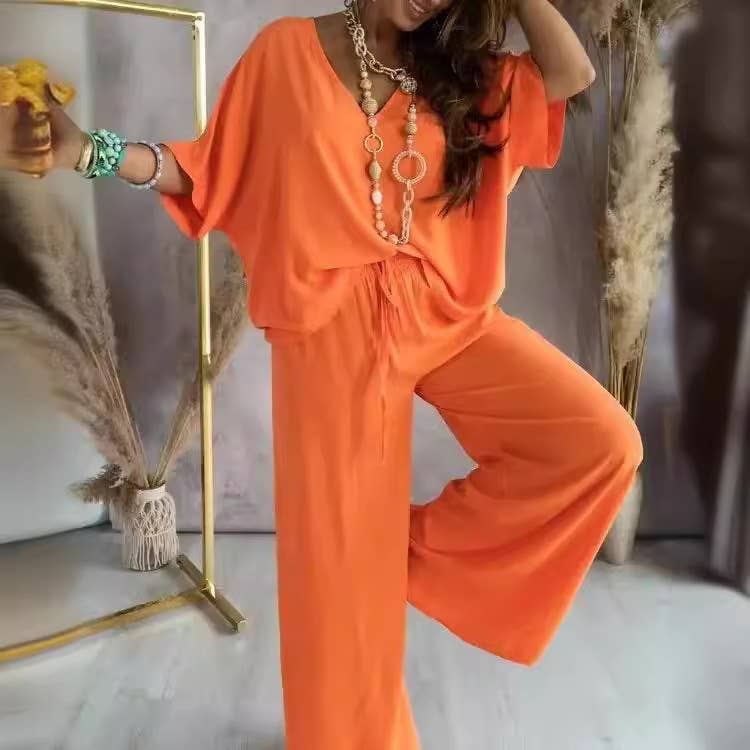 V-Neck Oversized two-piece Lounge Set-Effortless Chic