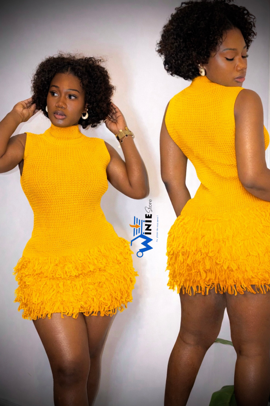 Sleeveless Textured Fringe Dress