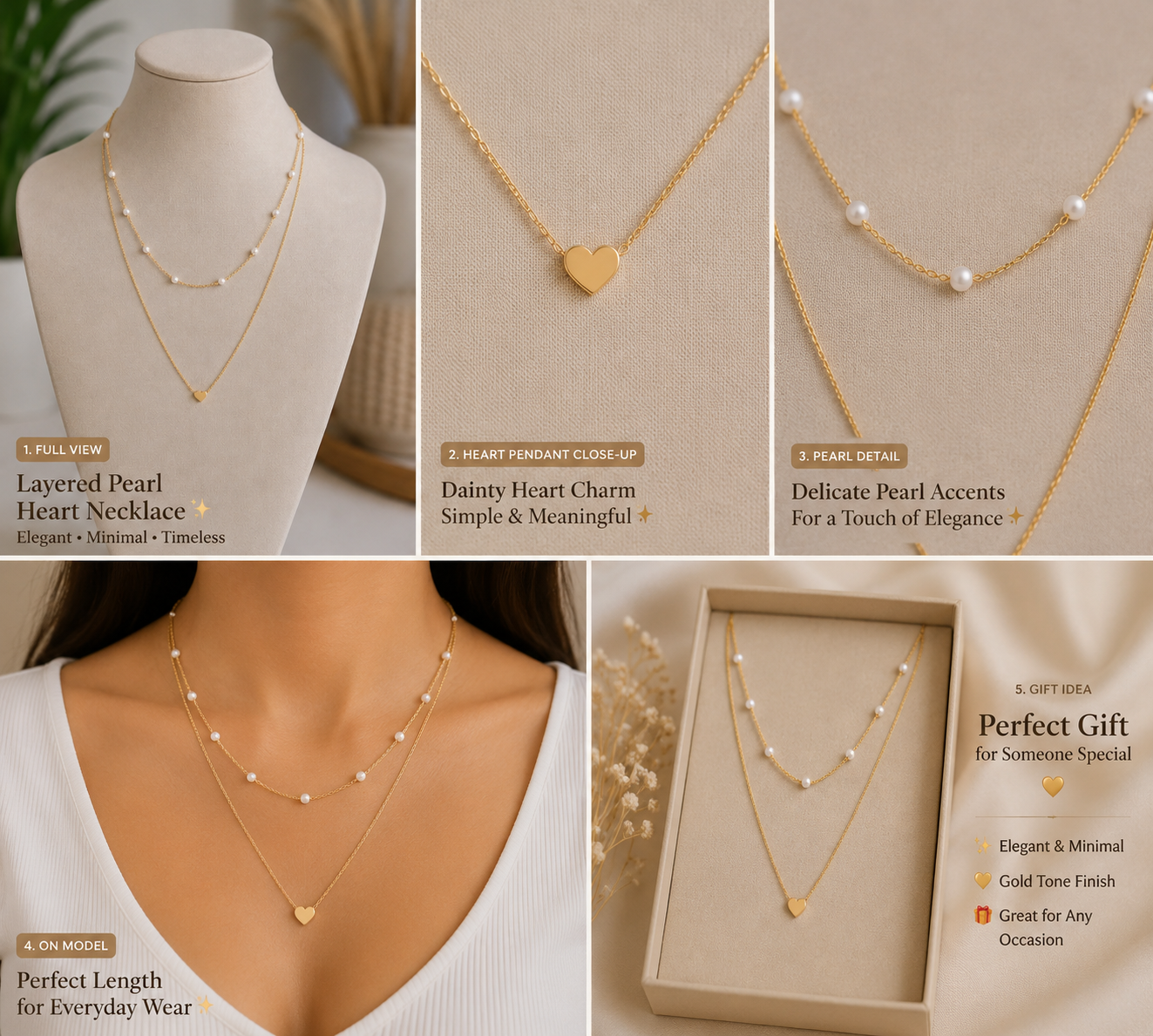 Layered Heart & Pearl Necklace