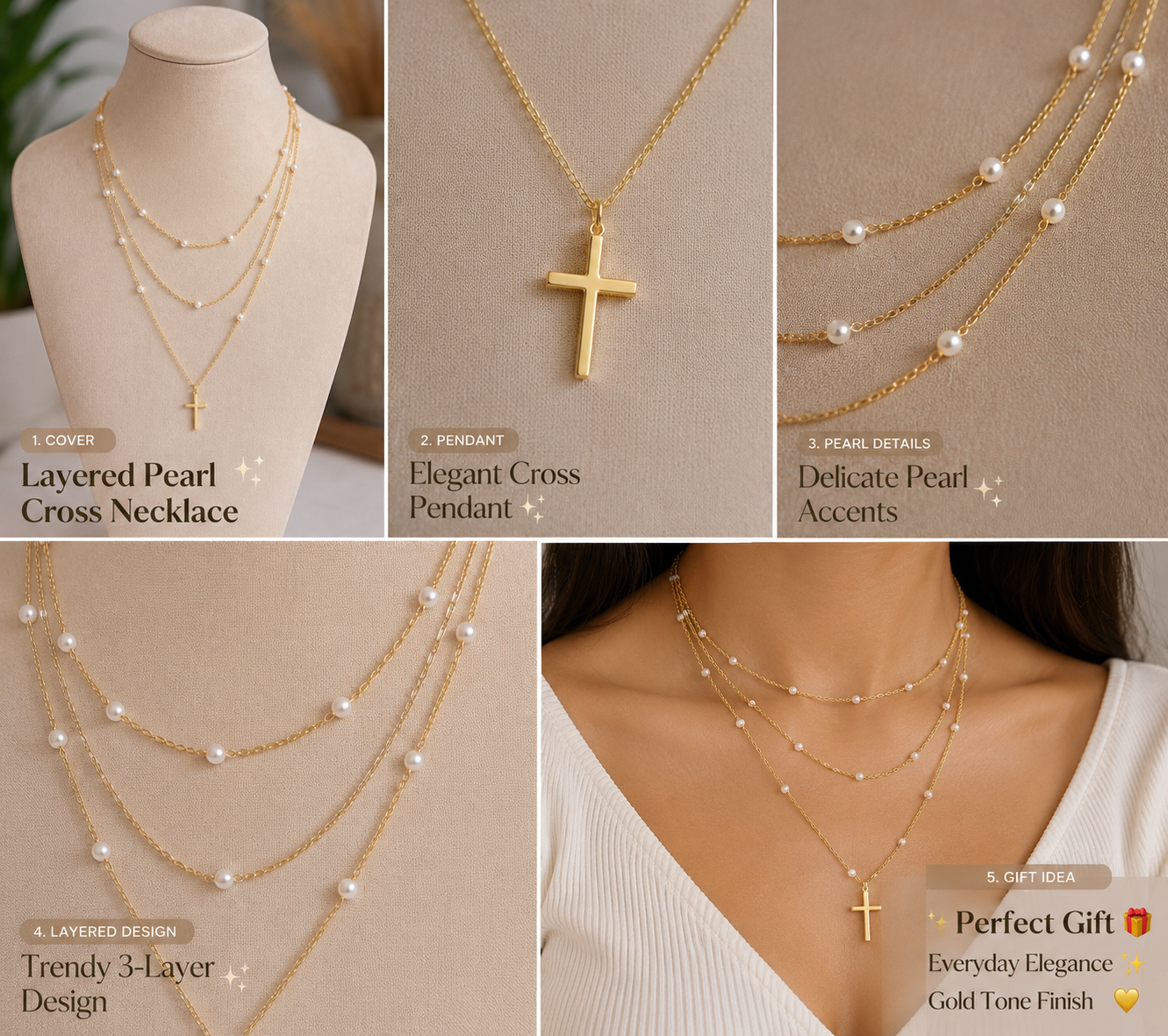 Pearl Cross Layered Necklace