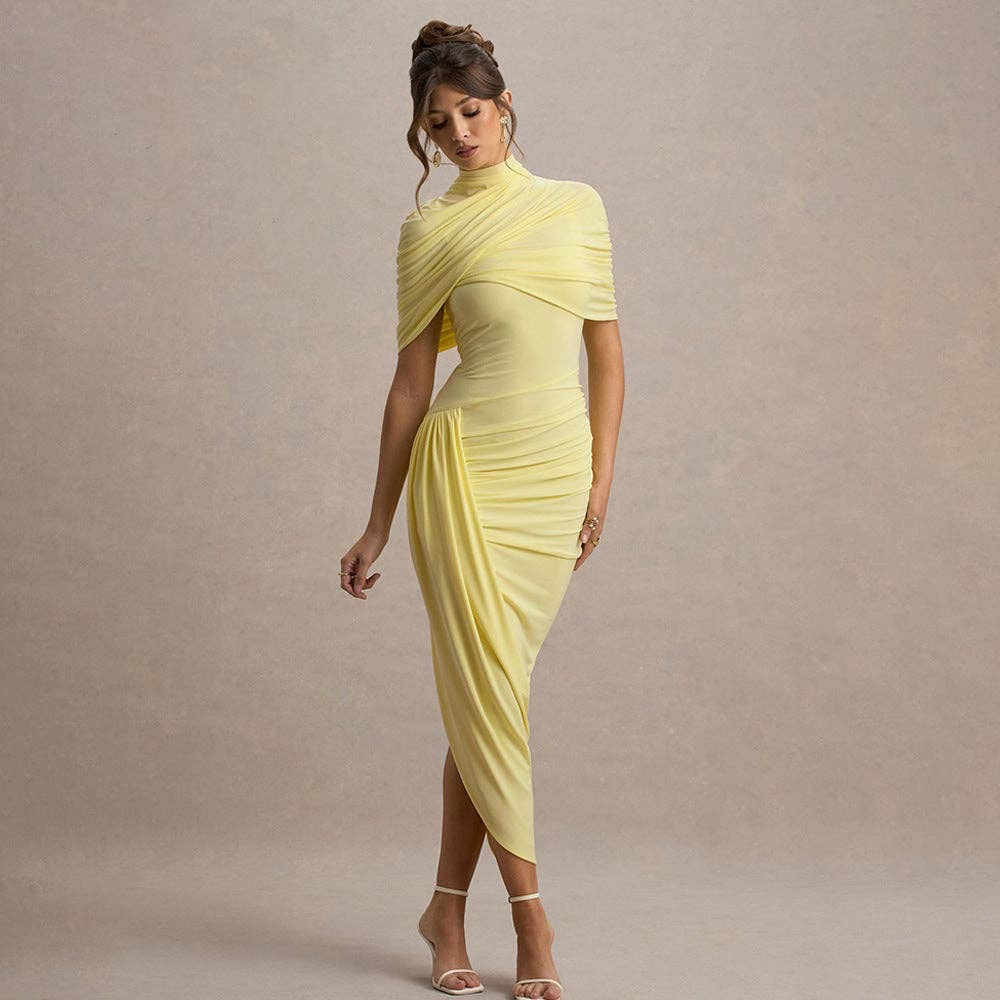 Chic Ruched Bodycon Dress Sexy Backless Style