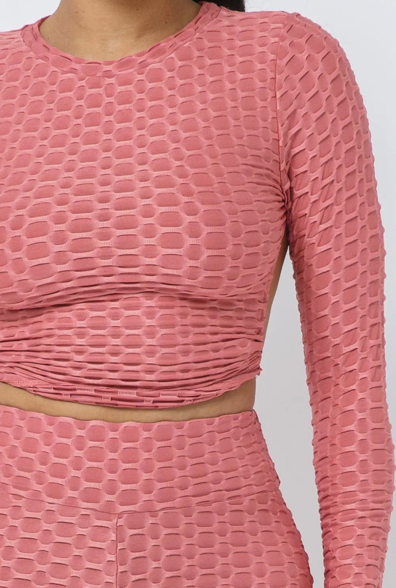 Women’s Textured Long Sleeve Crop Top & Leggings Set