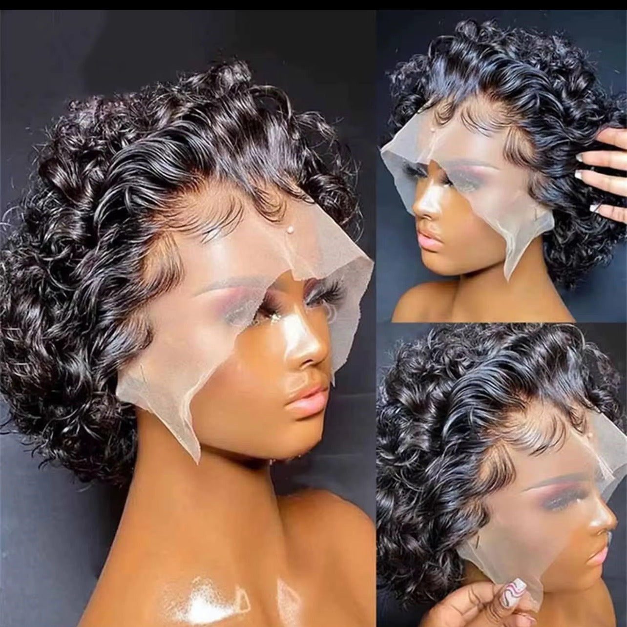 Short Curly Lace 100% Human Hair Front Wig 13x4 Natural Black 6 inches