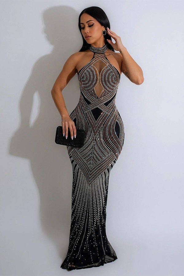 Celeste Crystal Halter Maxi Gown
