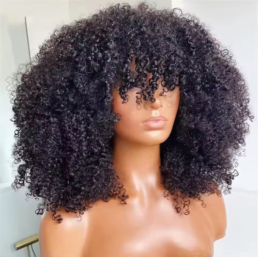 Big Afro Curly Wig With Bangs- Natural Hair