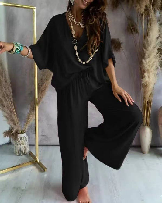 V-Neck Oversized two-piece Lounge Set-Effortless Chic