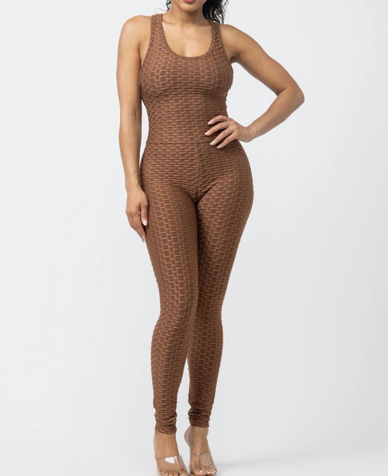 Women’s Textured Sleeveless Bodycon Jumpsuit