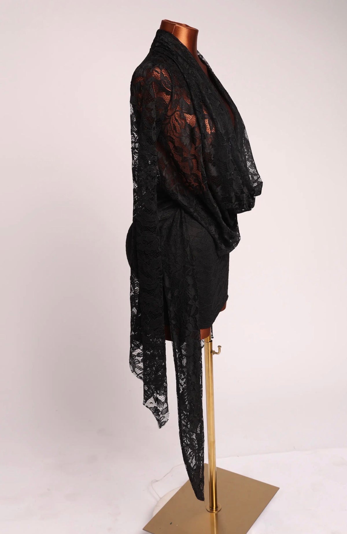 Elegant Floral Lace Draped Mini Dress Long Sleeve