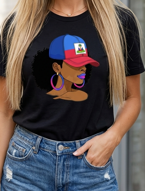 Haitian Queen Afro Graphic T-Shirt – Culture & Confidence Edition 🇭🇹