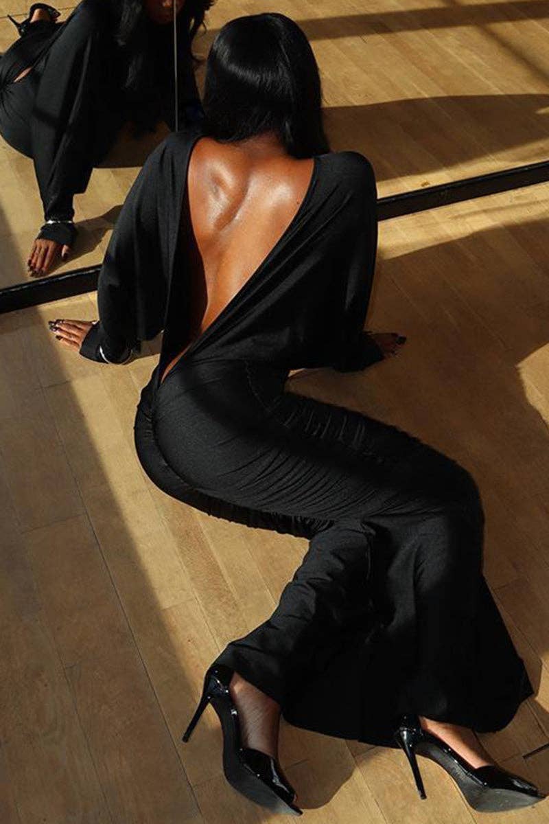 Open-Back Long Sleeve Maxi Dress