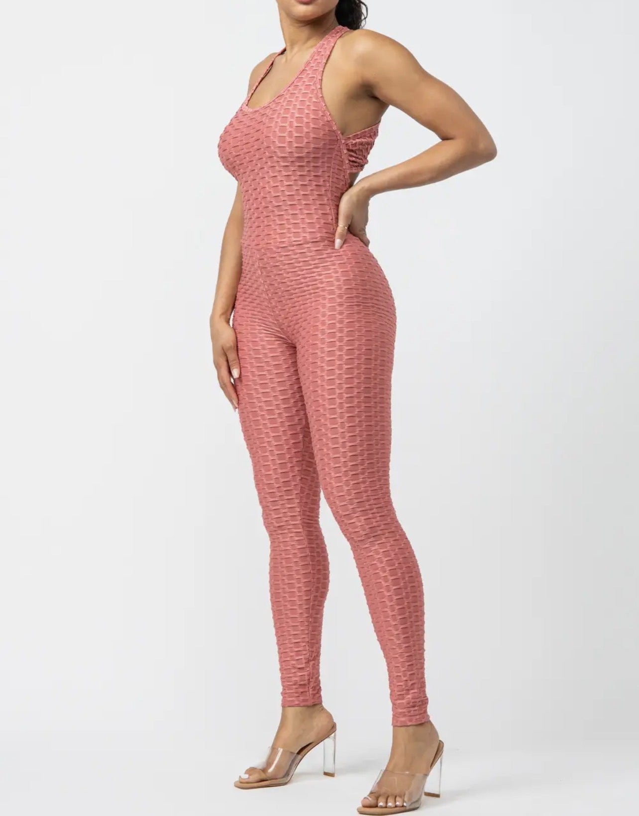 Women’s Textured Sleeveless Bodycon Jumpsuit