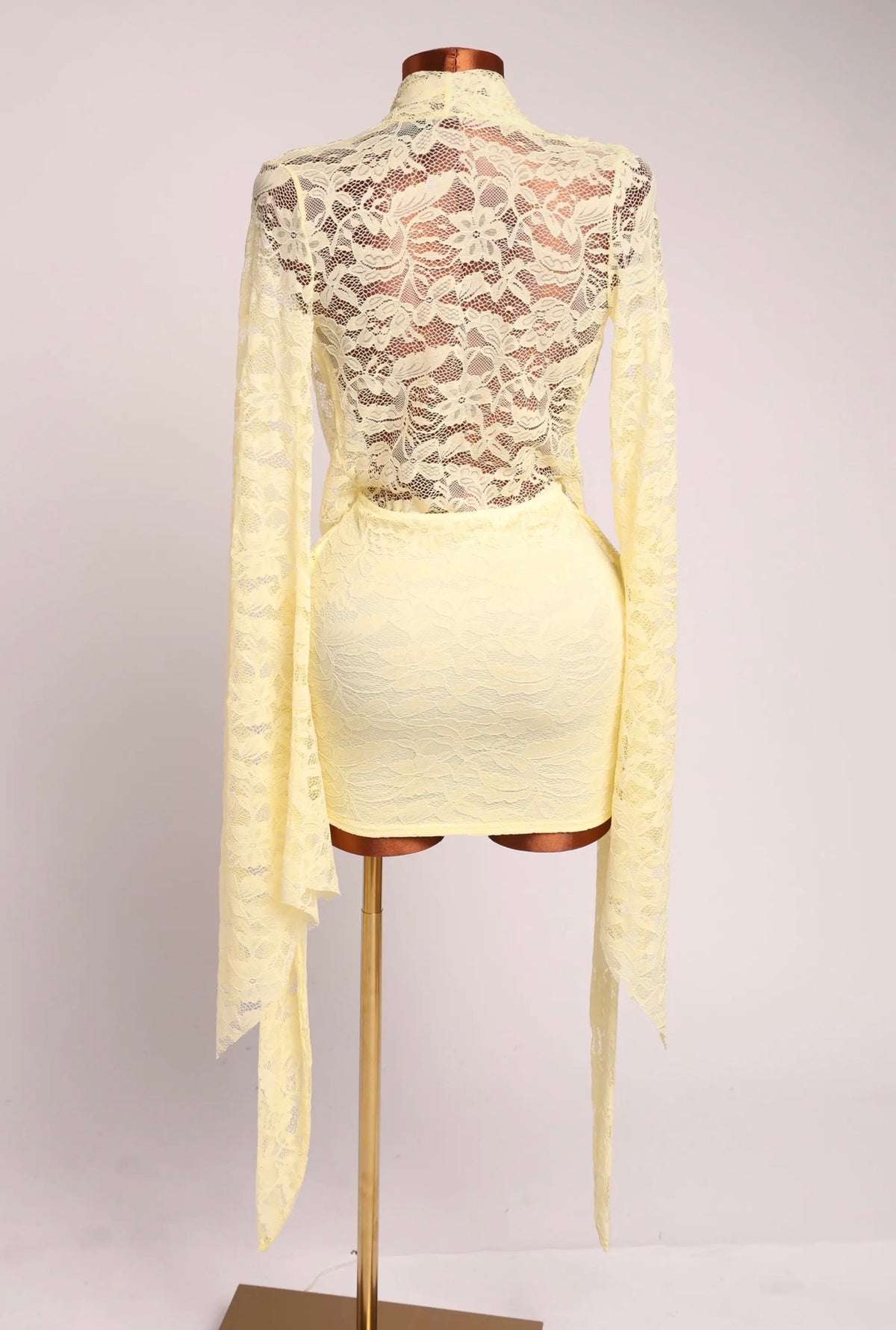 Elegant Floral Lace Draped Mini Dress Long Sleeve