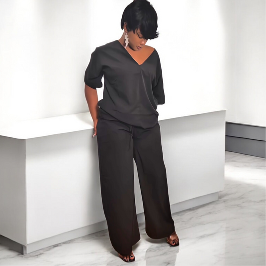 V-Neck Oversized two-piece Lounge Set-Effortless Chic