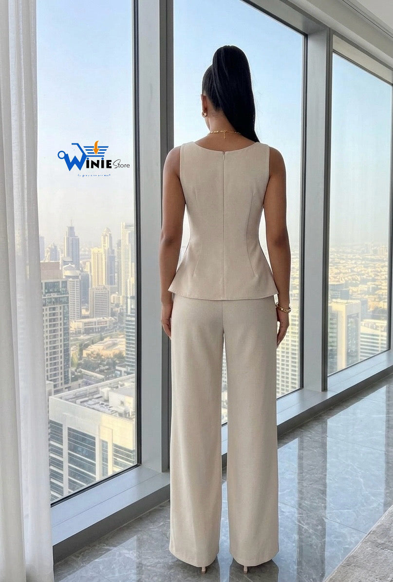 Ivory Grace Peplum Pant Set