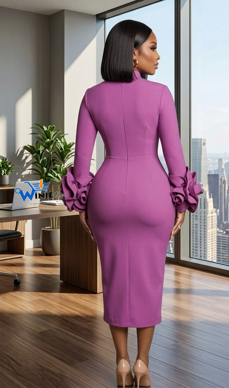 Royal Bloom Sleeve Midi Dress