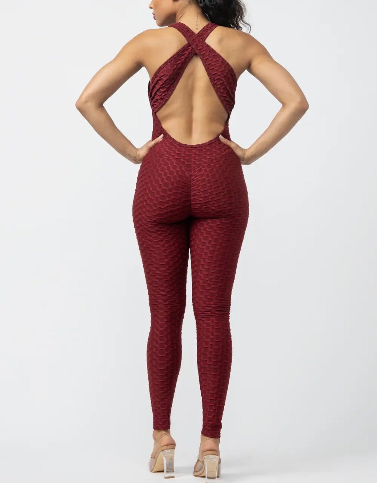 Women’s Textured Sleeveless Bodycon Jumpsuit