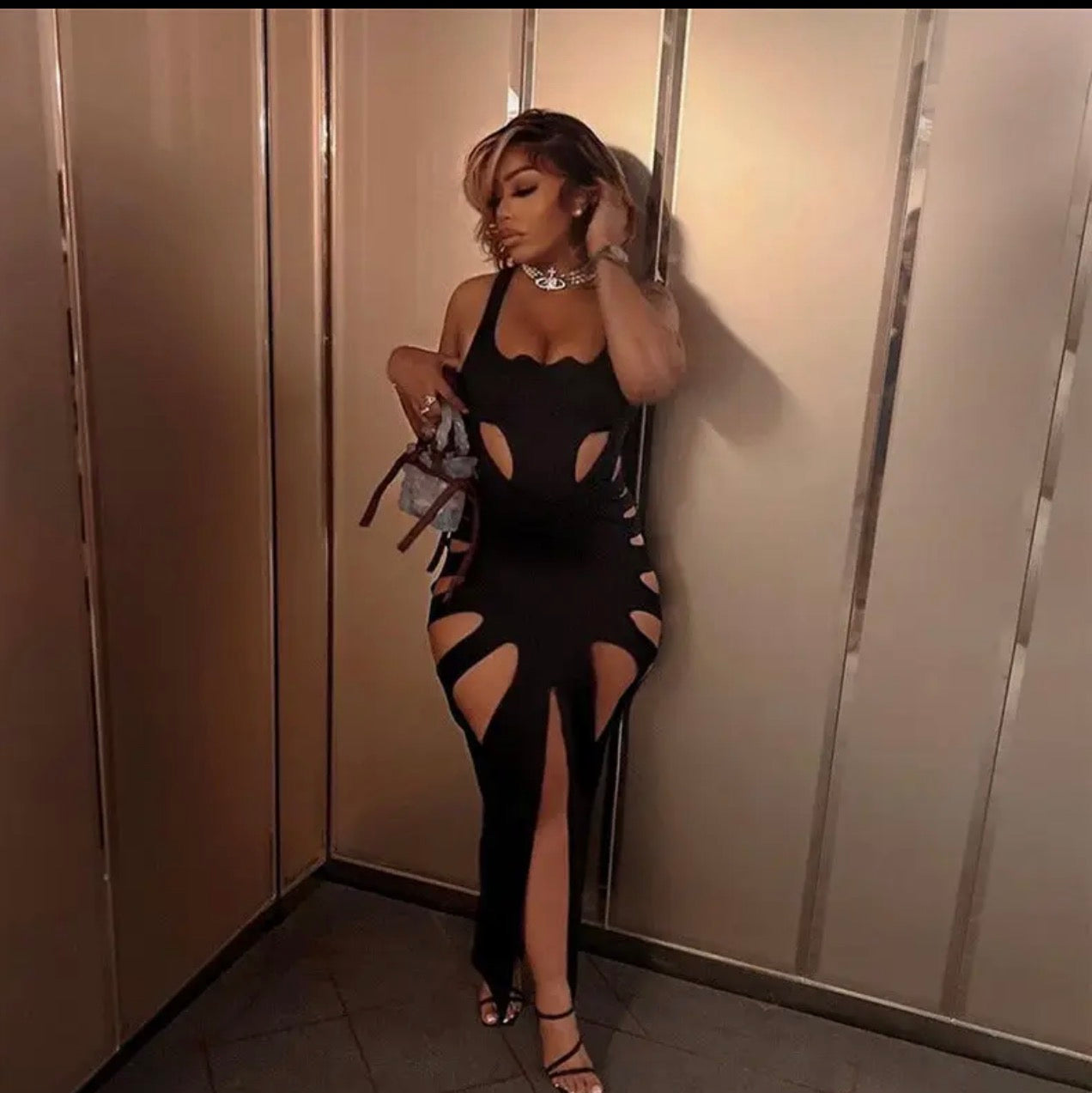 Black Sleeveless Cut-Out Bodycon Maxi Dress