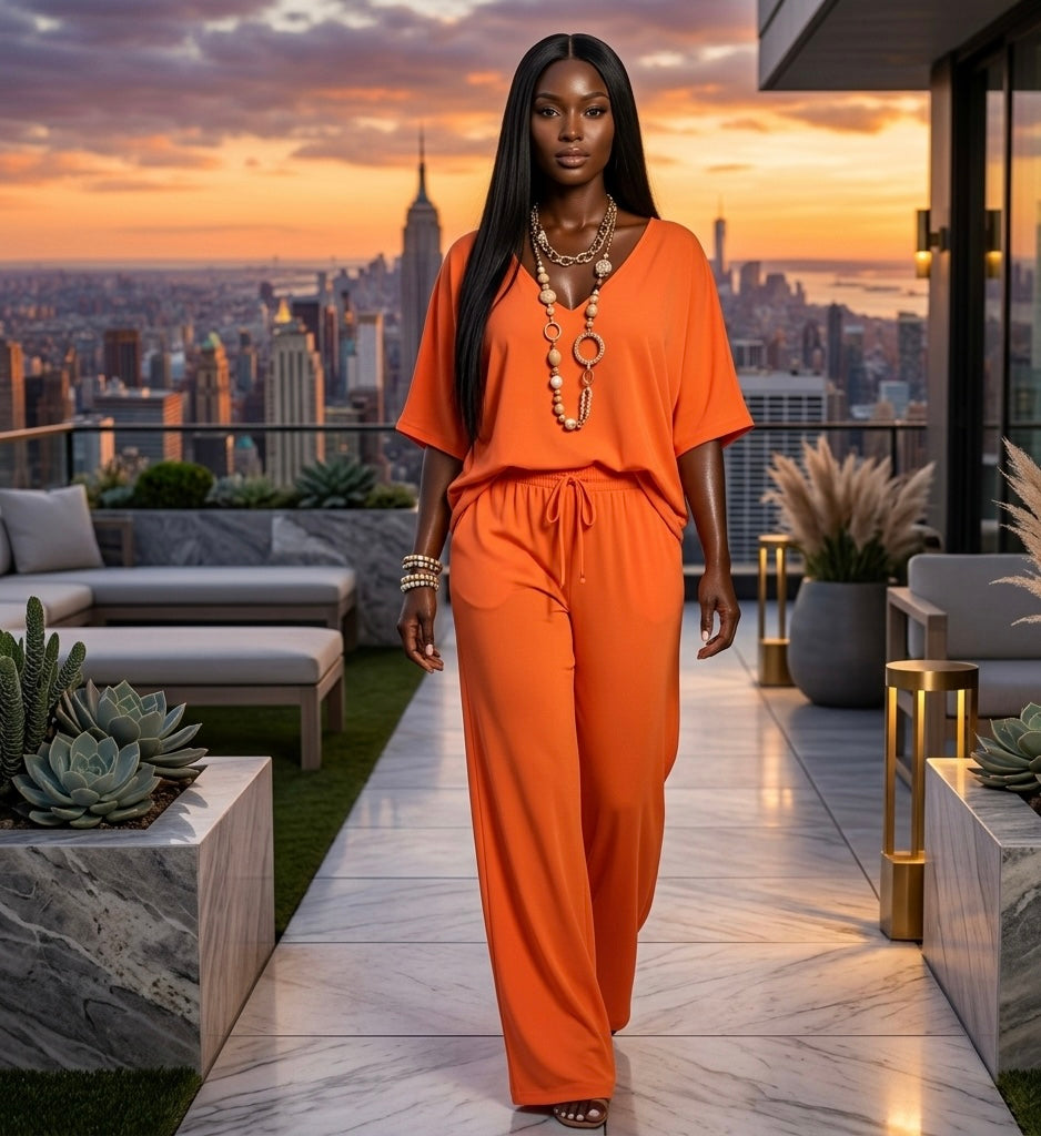 V-Neck Oversized two-piece Lounge Set-Effortless Chic