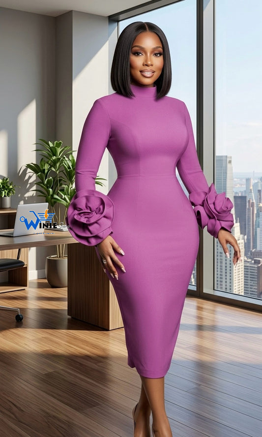 Royal Bloom Sleeve Midi Dress