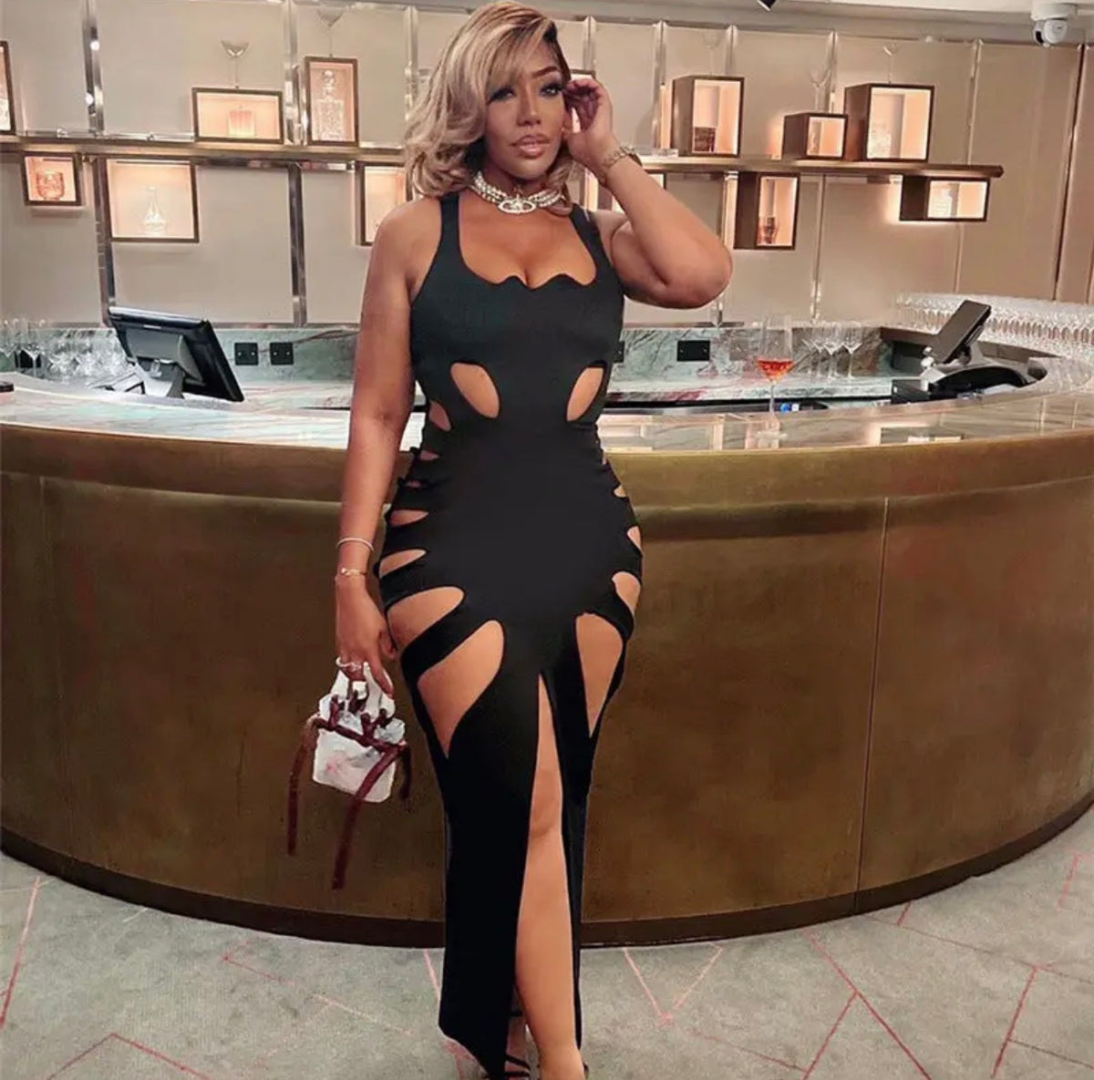 Black Sleeveless Cut-Out Bodycon Maxi Dress