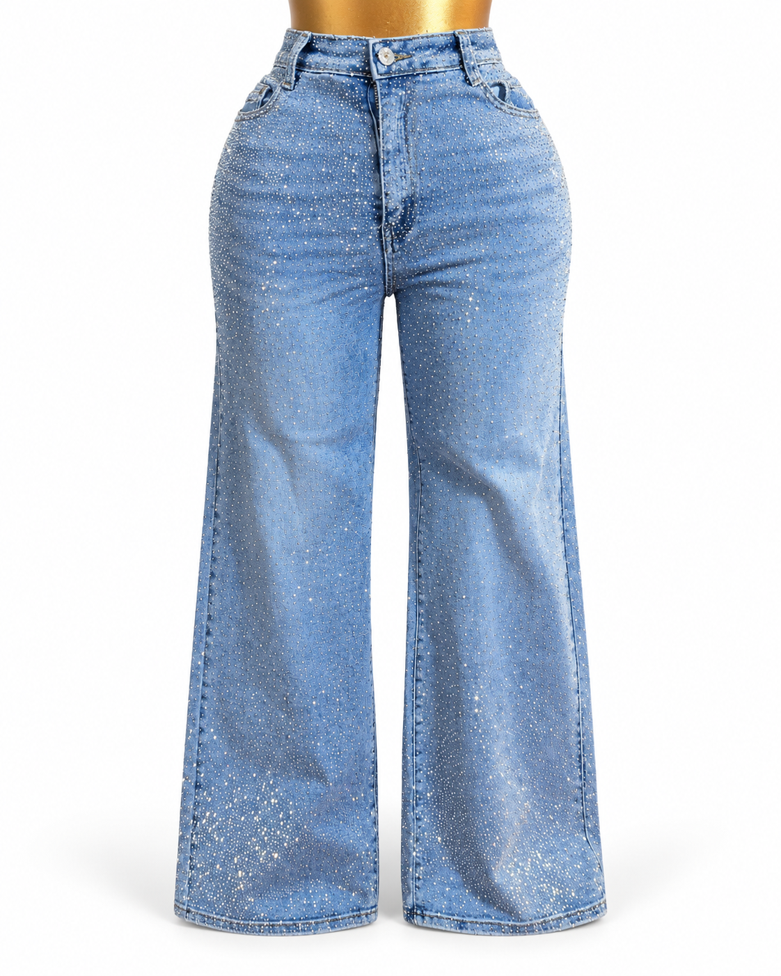 Rhinestone Wide-Leg Jeans | Light Blue