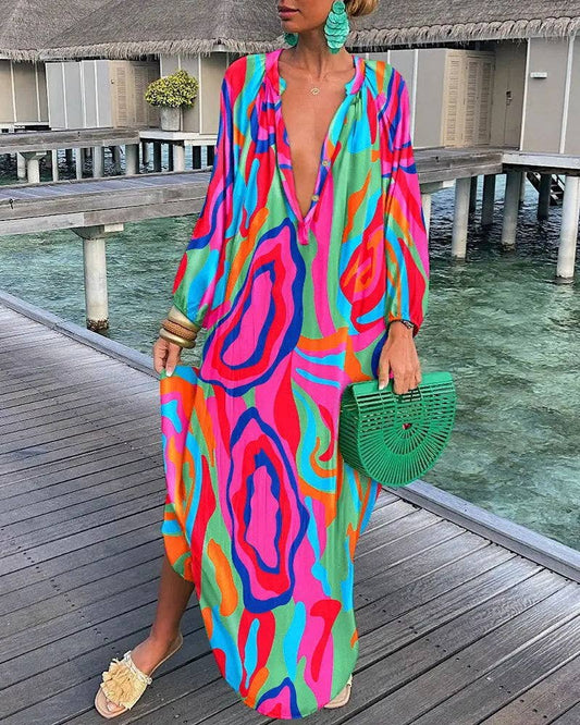 Bold Abstract Print Maxi Kaftan Resort & Beachwear
