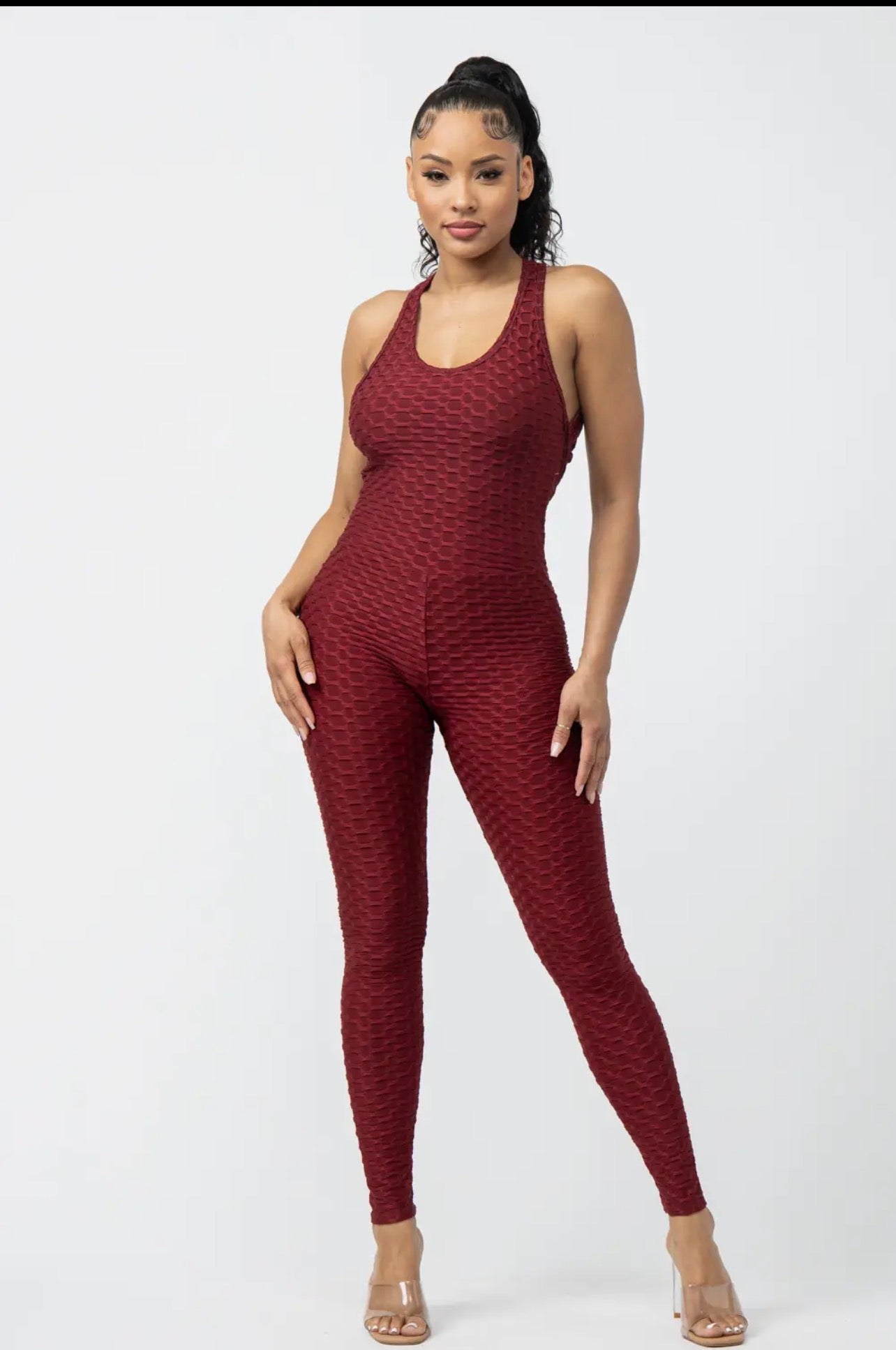 Women’s Textured Sleeveless Bodycon Jumpsuit