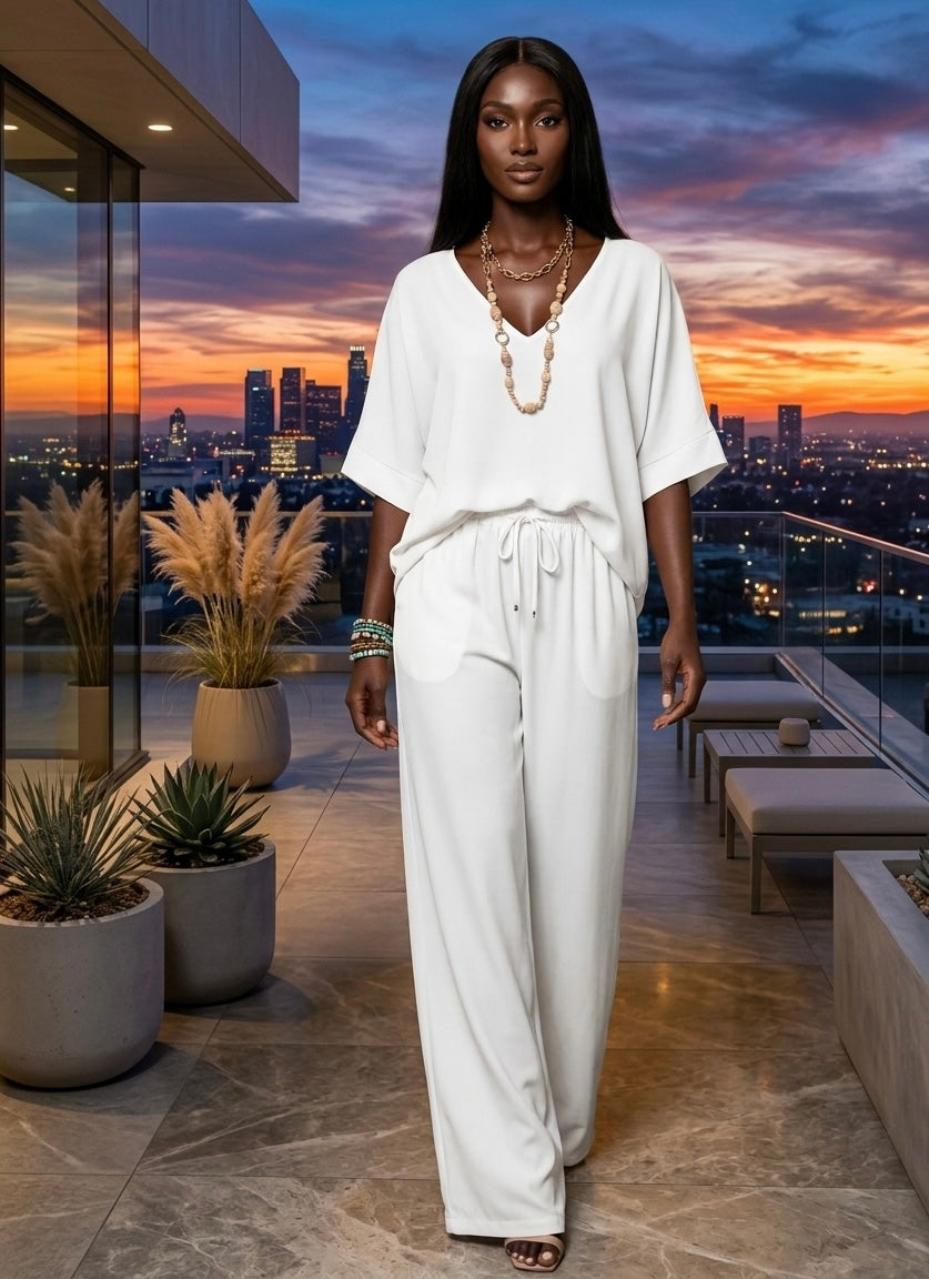 V-Neck Oversized two-piece Lounge Set-Effortless Chic