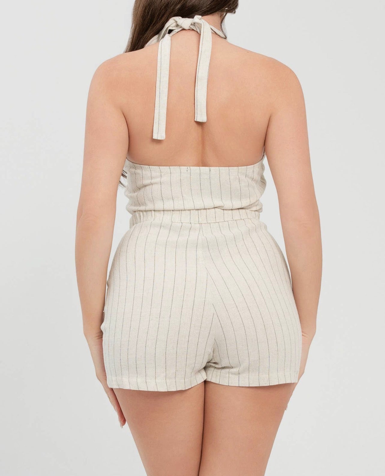 Linen Stripe Halter Vest & Shorts Set