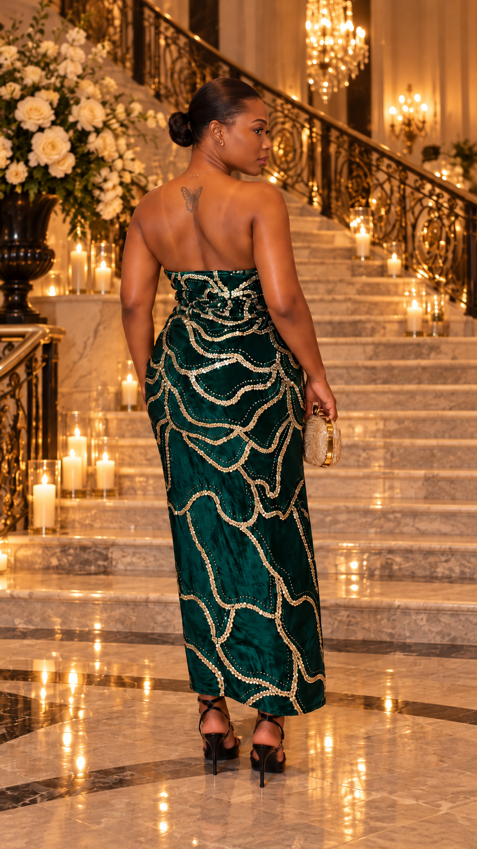 Royal Beaded Strapless Maxi Gown