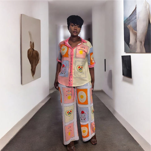 Boho Retro Print Two-piece Sets - Colorful & Chic.