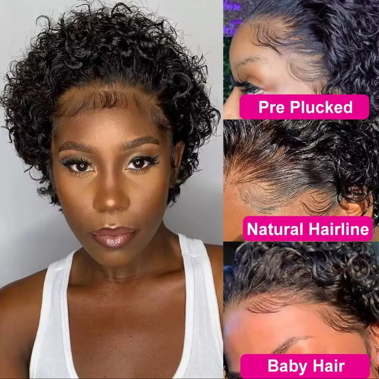 Short Curly Lace 100% Human Hair Front Wig 13x4 Natural Black 6 inches