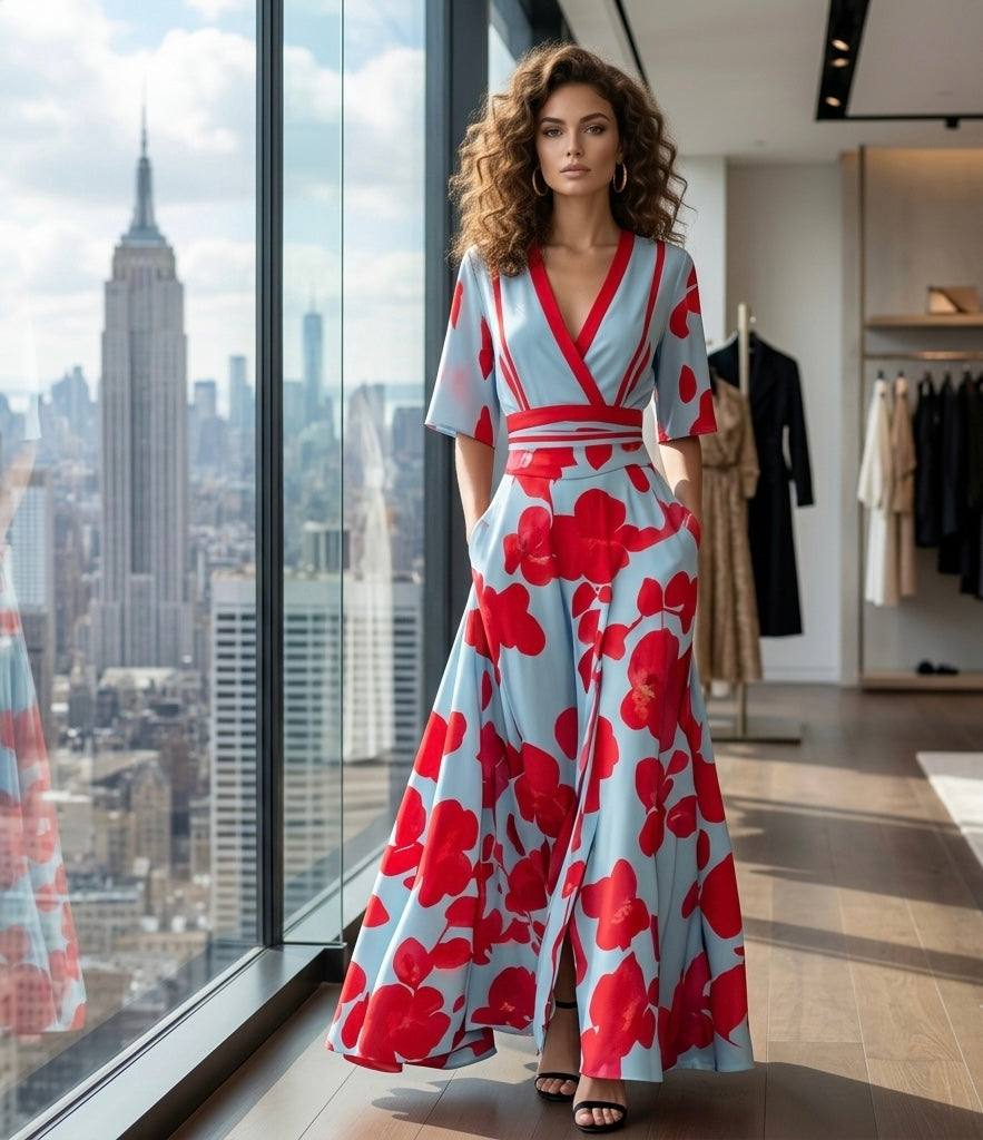 Scarlet Bloom Wrap Maxi Dress