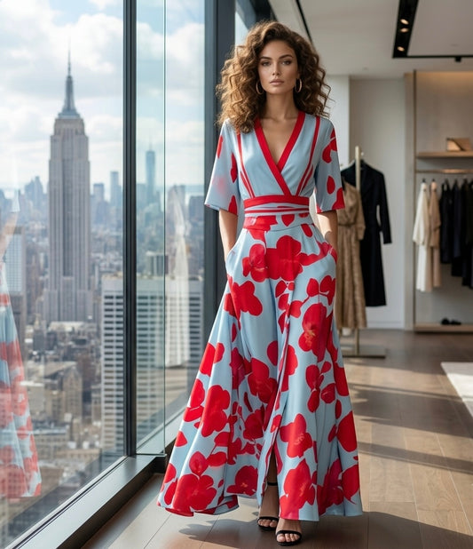 Scarlet Bloom Wrap Maxi Dress