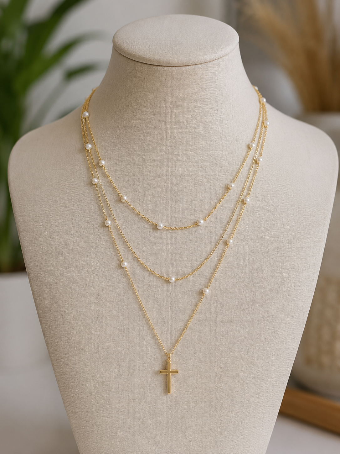 Pearl Cross Layered Necklace