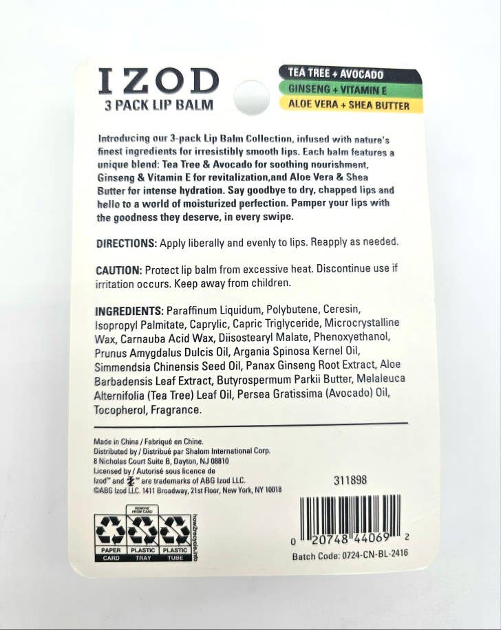 IZOD Hydrating Lip Balm 3-Pack Set Men’s Lip Care