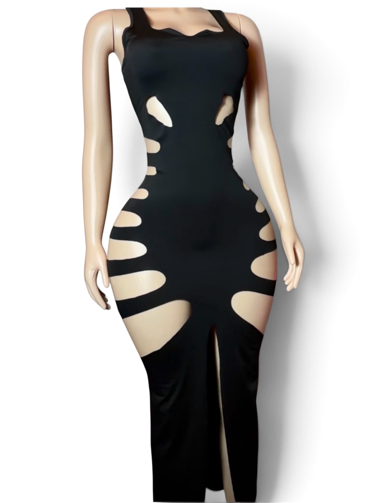 Black Sleeveless Cut-Out Bodycon Maxi Dress