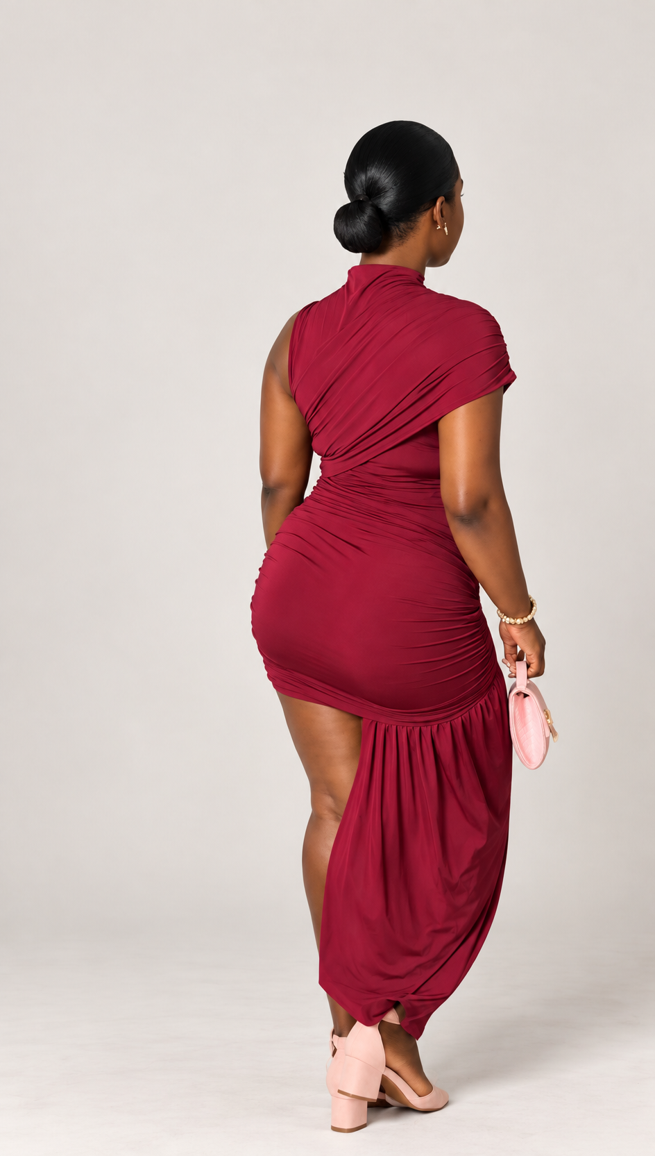 Draped Asymmetrical Mini Dress with Train