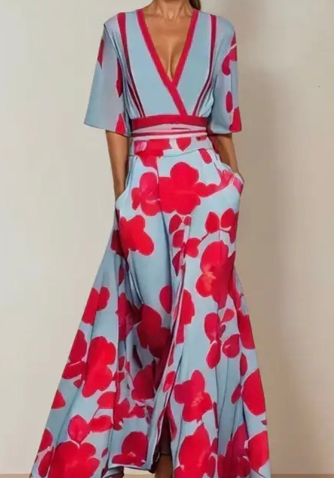 Scarlet Bloom Wrap Maxi Dress