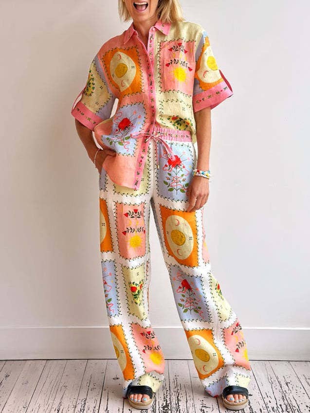 Boho Retro Print Two-piece Sets - Colorful & Chic.