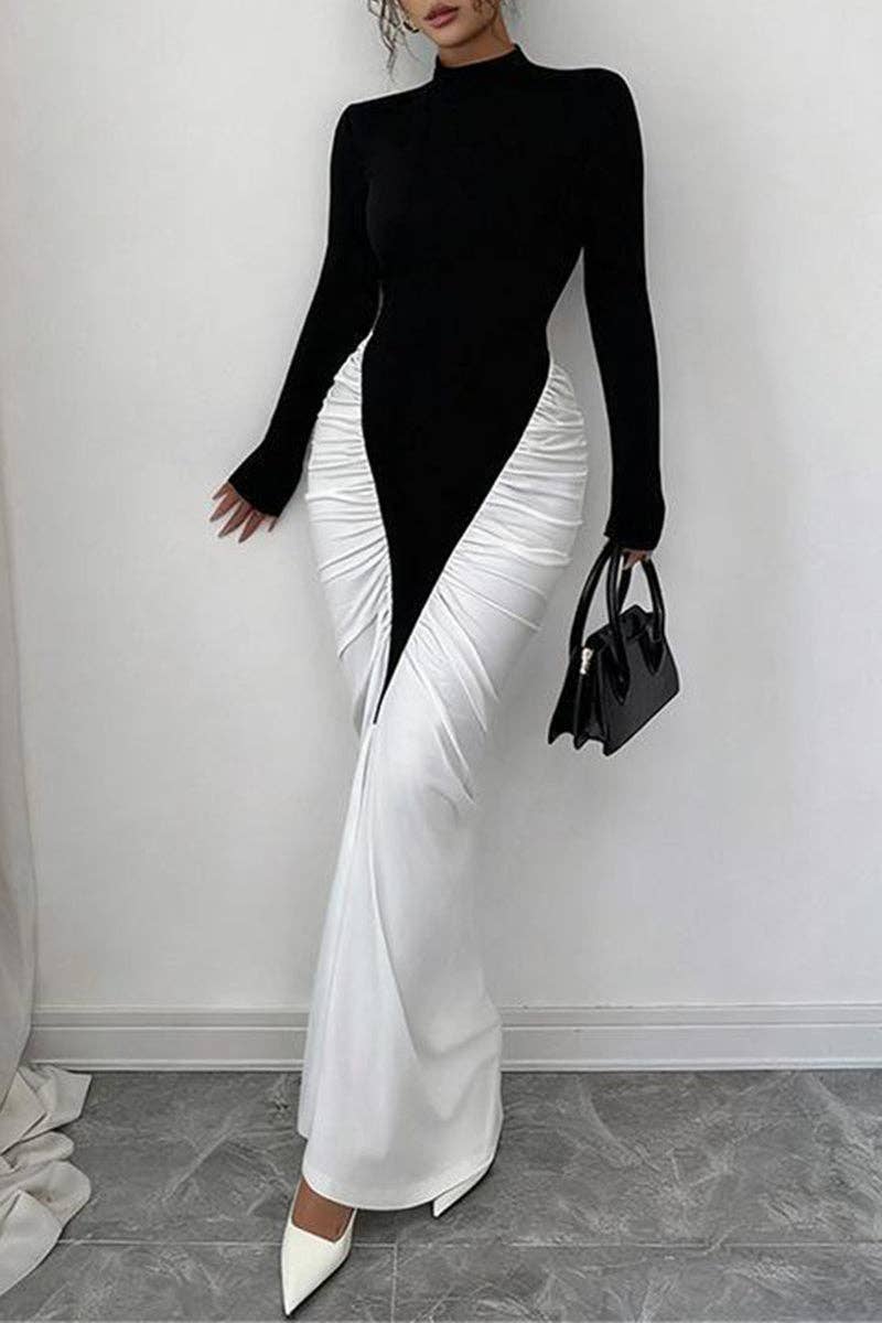 Elegant Ruched Evening Dress BLACK