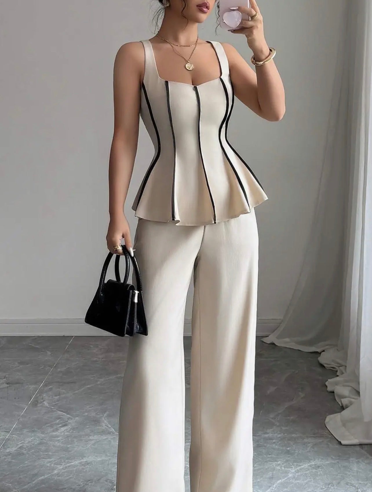 Ivory Grace Peplum Pant Set