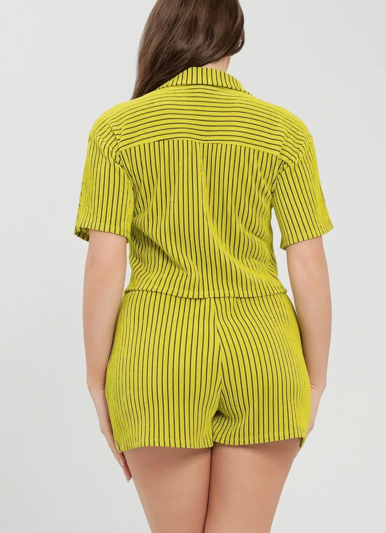 Ribbed Button-Up Shirt & Shorts Lounge Set