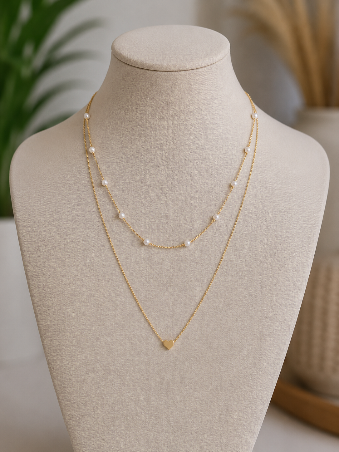Layered Heart & Pearl Necklace