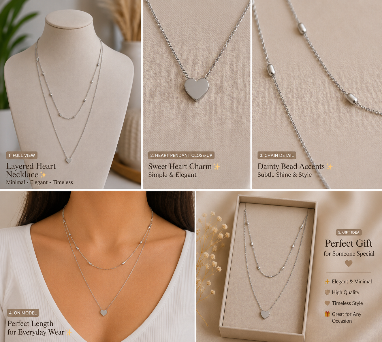 Layered Heart & Pearl Necklace