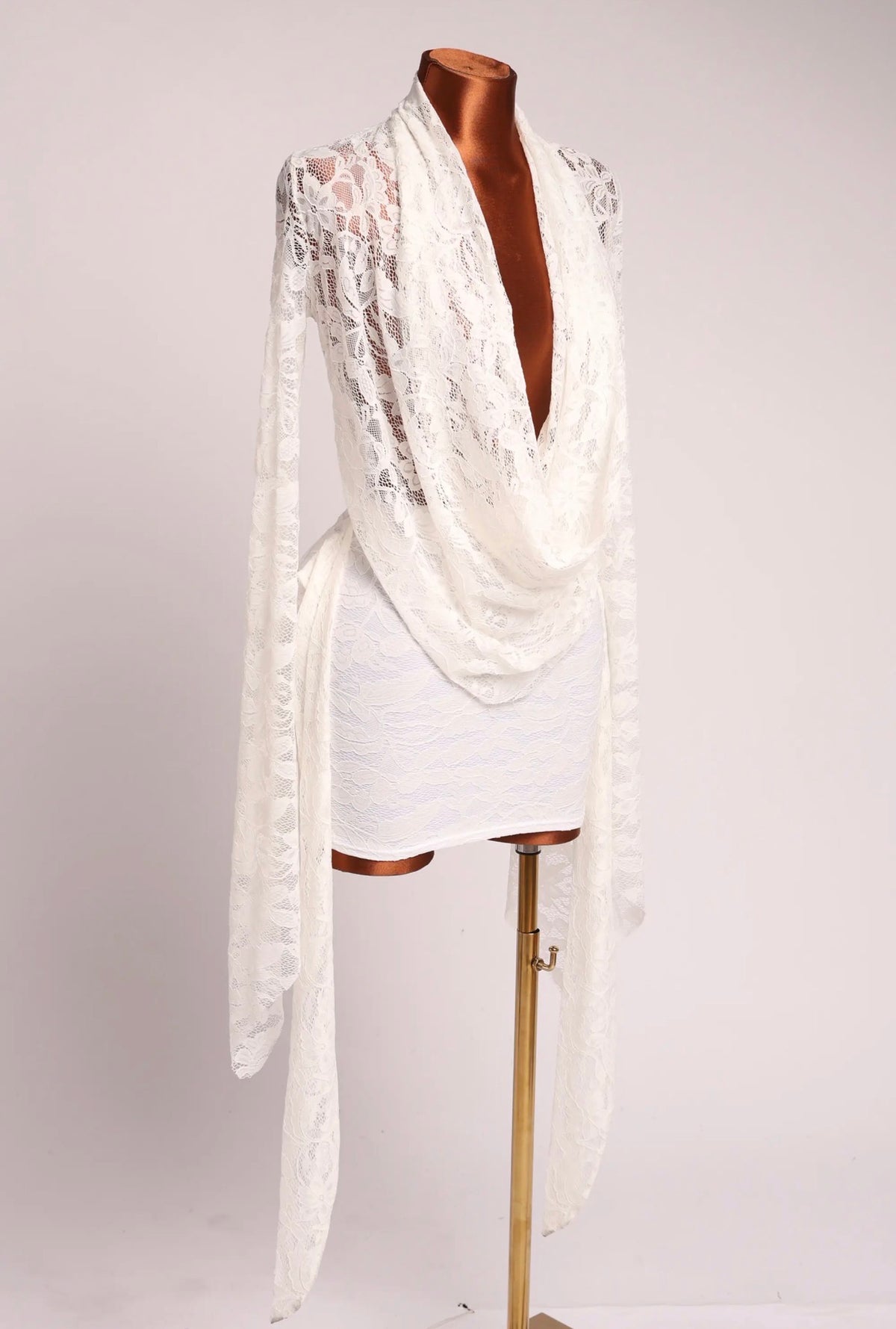 Elegant Floral Lace Draped Mini Dress Long Sleeve